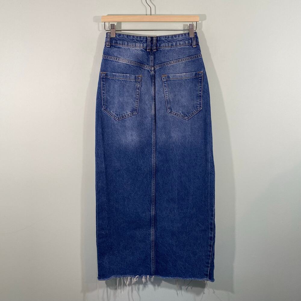 Zara Blue Denim Maxi Skirt with Front Slit - Picture 6 of 7